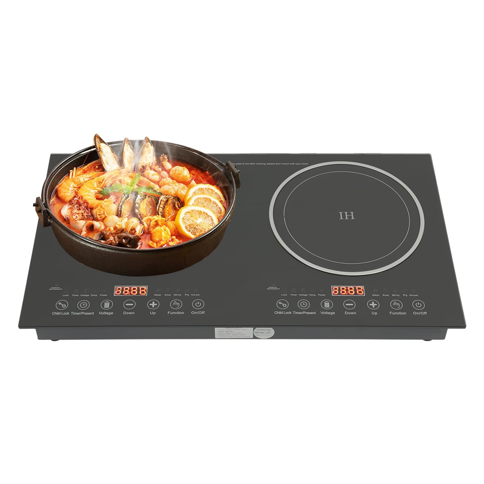 AOBOSI 1800W Double Induction Cooktop, Low Noise, 2 Burners, 10 Temperature Levels, 3-Hour Timer