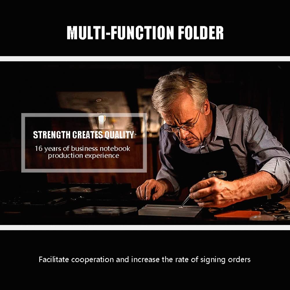 Cartella Portadocumenti A4 Porta Documenti In Pelle Business Portfolio Padfolio Cartelle Raccoglitore Ad Anelli Lavoro Ufficio Conferenza Riunione(Black+calculator)