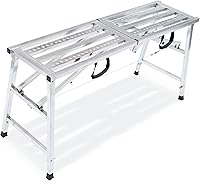 Vista 1 de Plataforma de andamio ajustable con capacidad de carga de 600 lb, escalera de acero, plataforma de trabajo plegable portátil para limpieza de RV