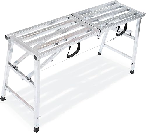 Plataforma de andamio ajustable con capacidad de carga de 600 lb, escalera de acero, plataforma de trabajo plegable portátil para limpieza de RV,