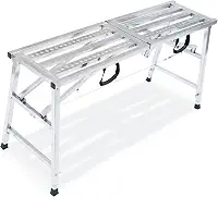 Plataforma de andaime ajustável com classificação de serviço de 272 kg, escada de aço, plataforma de trabalho dobrável portátil para limpeza de trailers, paredes de pintura alta, drywall, decoração