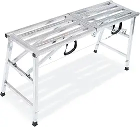 Plataforma de andaime ajustável com classificação de serviço de 272 kg, escada de aço, plataforma de trabalho dobrável portátil para limpeza de trailers, paredes de pintura alta, drywall, decoração