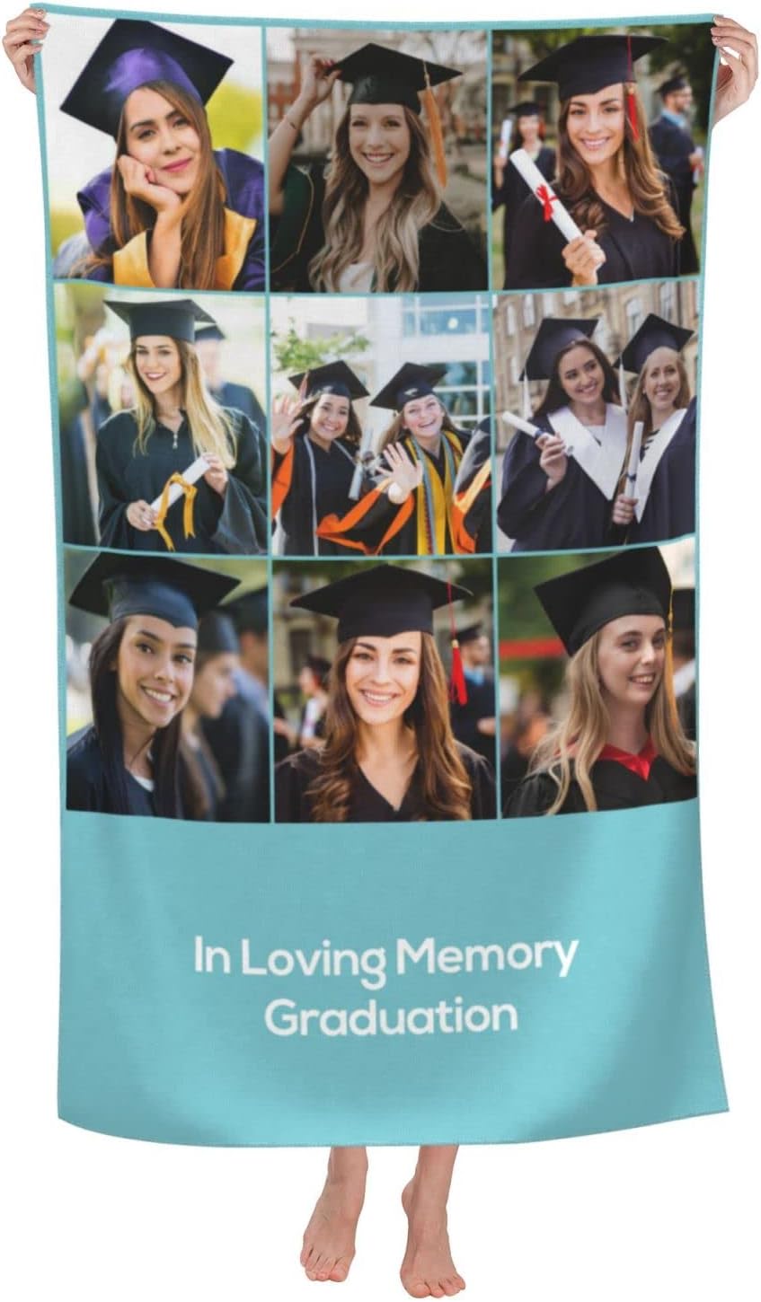 Custom Photo Collage Bath Towel, Personalized Beach Towel with Picture Text, Customized Quick Dry Microfiber Bath Towels, Sand Free Lightweight Large Oversized Travel Pool Towels - 130x80 cm