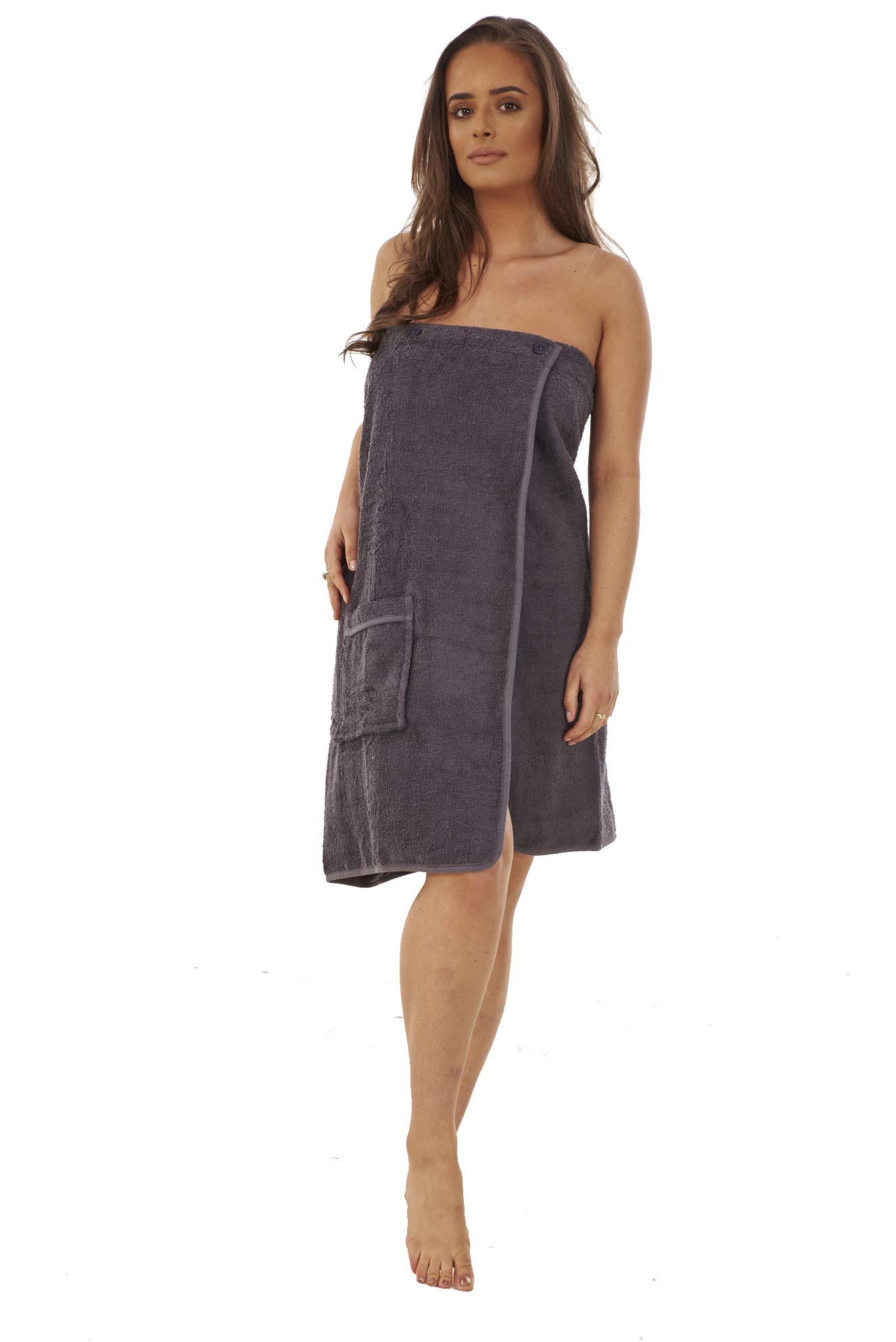Ladies Towel Wrap 100% Cotton Highly Absorbent Terry Soft Sarong Towel Shower Spa Sauna Beach Gym Towelling Robe Cover-Up (Charcoal Grey, S/M)