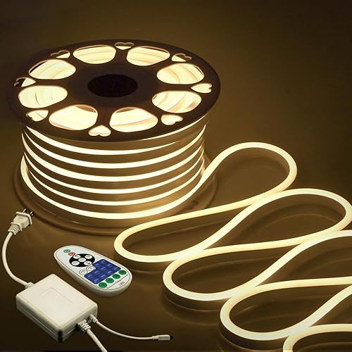 Miniatura 14 de Tira de luces LED de neón de 147.6 ft para exteriores, impermeable, 150 pies, AC110V ~ 130 V, luz de neón azul, flexible, con controlador regulable,