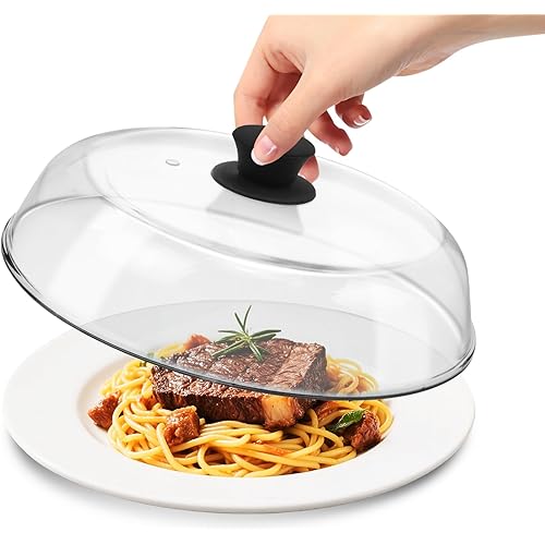 Upgraded 10in Glass Microwave Splatter Cover For Food, Glass Microwave Cover, Microwave Cover Cookware, Microwave Food Splatter Lid With Ventilation Holes Easy Grip Silicone Handle,100% Safety Grade