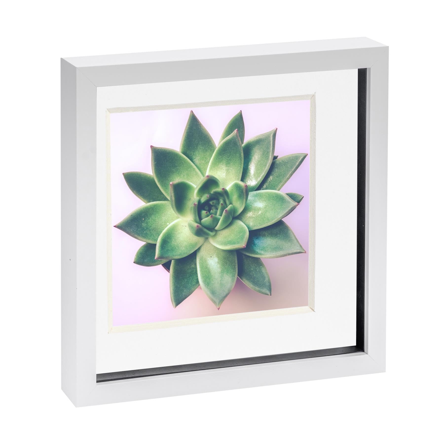 Nicola Spring 3D Shadow Box Photo Frame - 10x10 (25x25cm) - White 8x8 Mount (20x20cm) - Pack of 1 - White 3D Photo Picture Frame Box Memorabilia Display Case for Keepsakes, Crafts