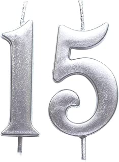 MAGJUCHE Silver 15th Birthday Numeral Candle, Number 15 Cake Topper Candles Party Decoration for Girl Or Boy - coolthings.us
