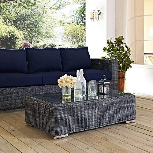 Modway Summon Wicker Rattan Outdoor Patio Coffee Table in Gray - Image 3
