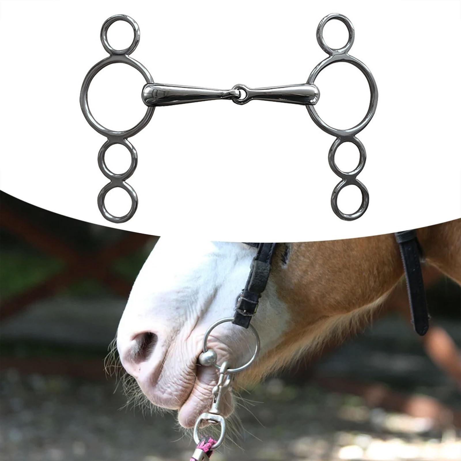XUZHID Gag Bit?Stainless Steel Gag Bit Horse Bit Jointed Mouth 3 Rings Metal Gag Bit Loose Rings Horse Equipment Easy to Use