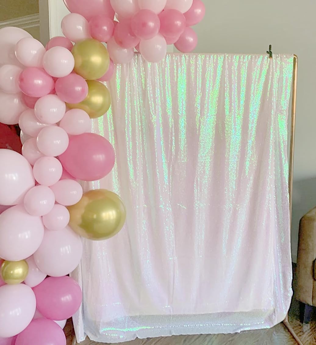 ShinyBeauty 5FTx7FT Sequin Backdrop Curtain Sparkly Fuchsia Photo Backdrops Shimmer Photography Background Wedding Drapes Glitter Backdrop Curtain for Party Birthday: 4FTx6FT Iridescent