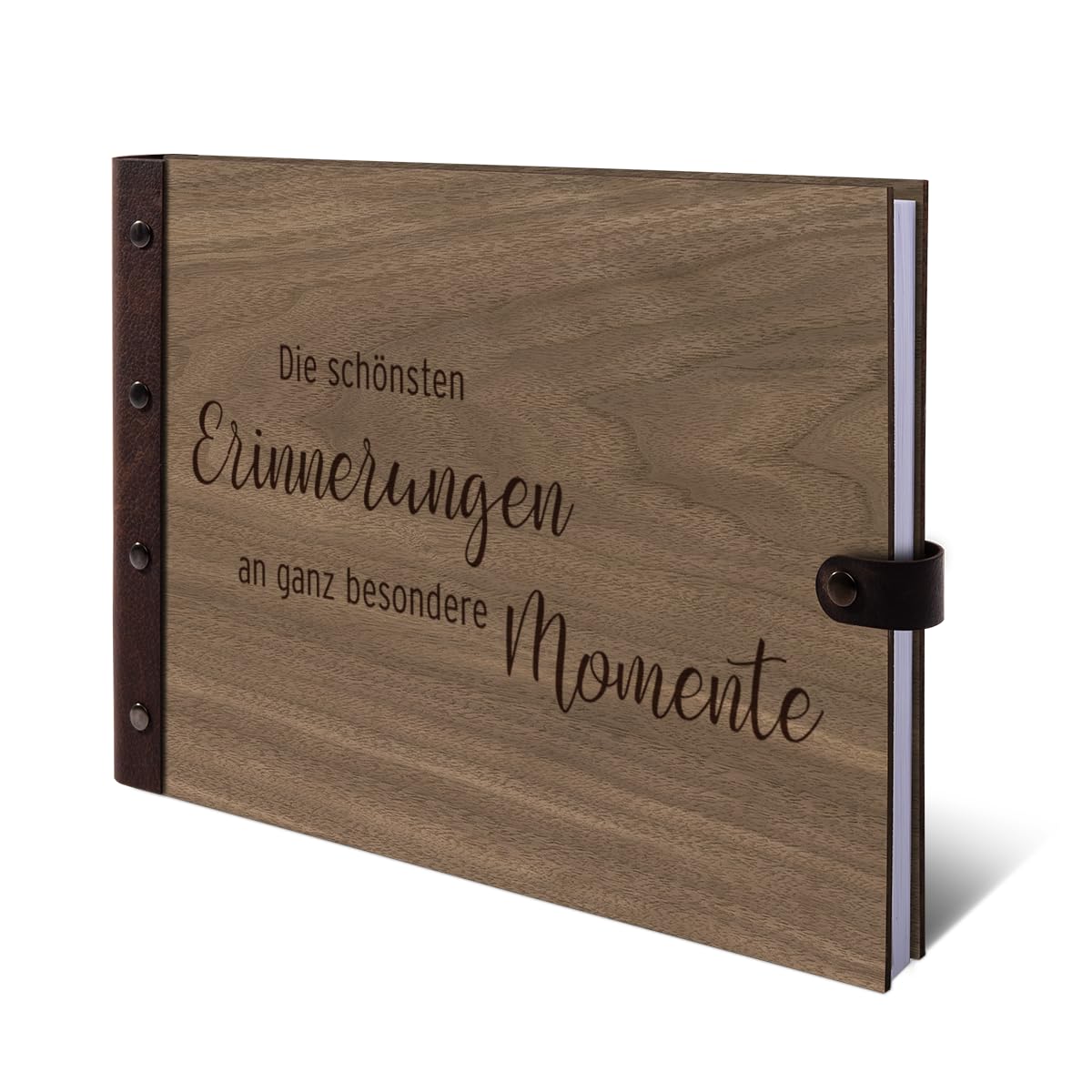 Geburtstag Gästebuch Nussbaum (Furnier) Holz Cover mit Lederrücken 72 Blätter | 144 Seiten DIN A4 quer 302x215mm - Schönste Momente