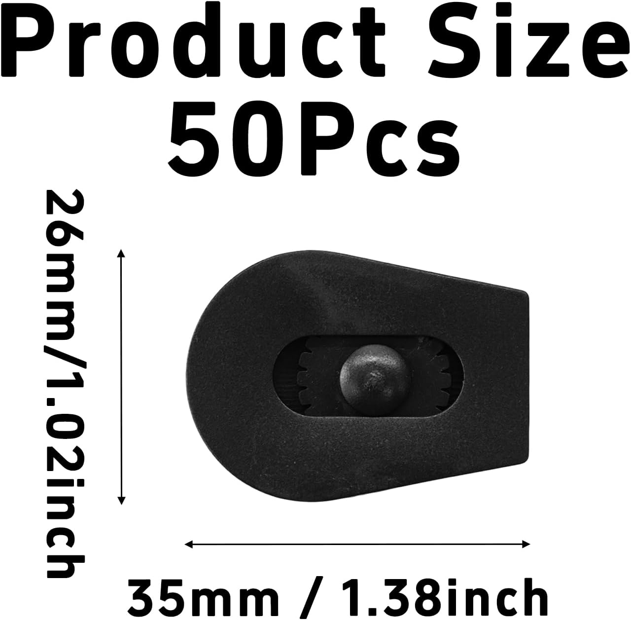 50PCS 26 * 35mm Wheeled Cord Lock Stopper, Heavy Duty Plastic Toggle Clamp End Cord Slider for Paracord, Drawstrings, Bungee Cord, Clothing, Backpack, Outdoor and Indoor Use (Black)