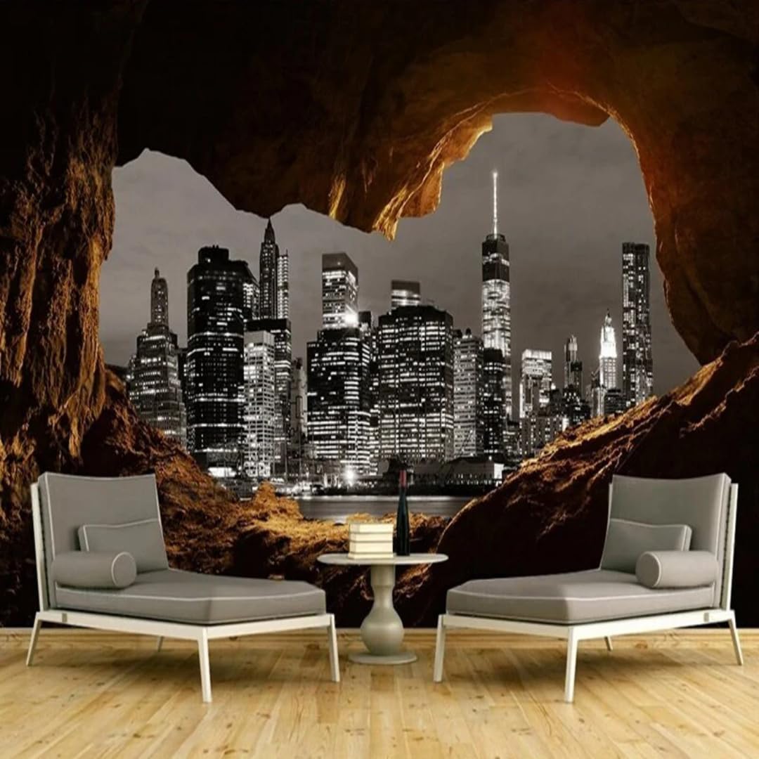 Papier peint mural 3D ville troglodyte de nuit décoration de salon