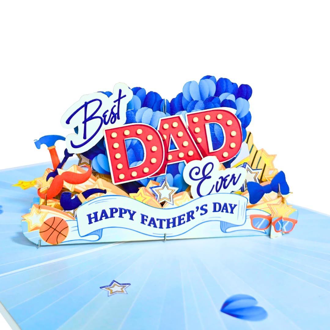 PIECE GIFT Pop Up Fathers Day Card, 6x8 inches Best Dad Ever Fathers Day Card for Dad, Husband, Son, Grandpa With Envelope