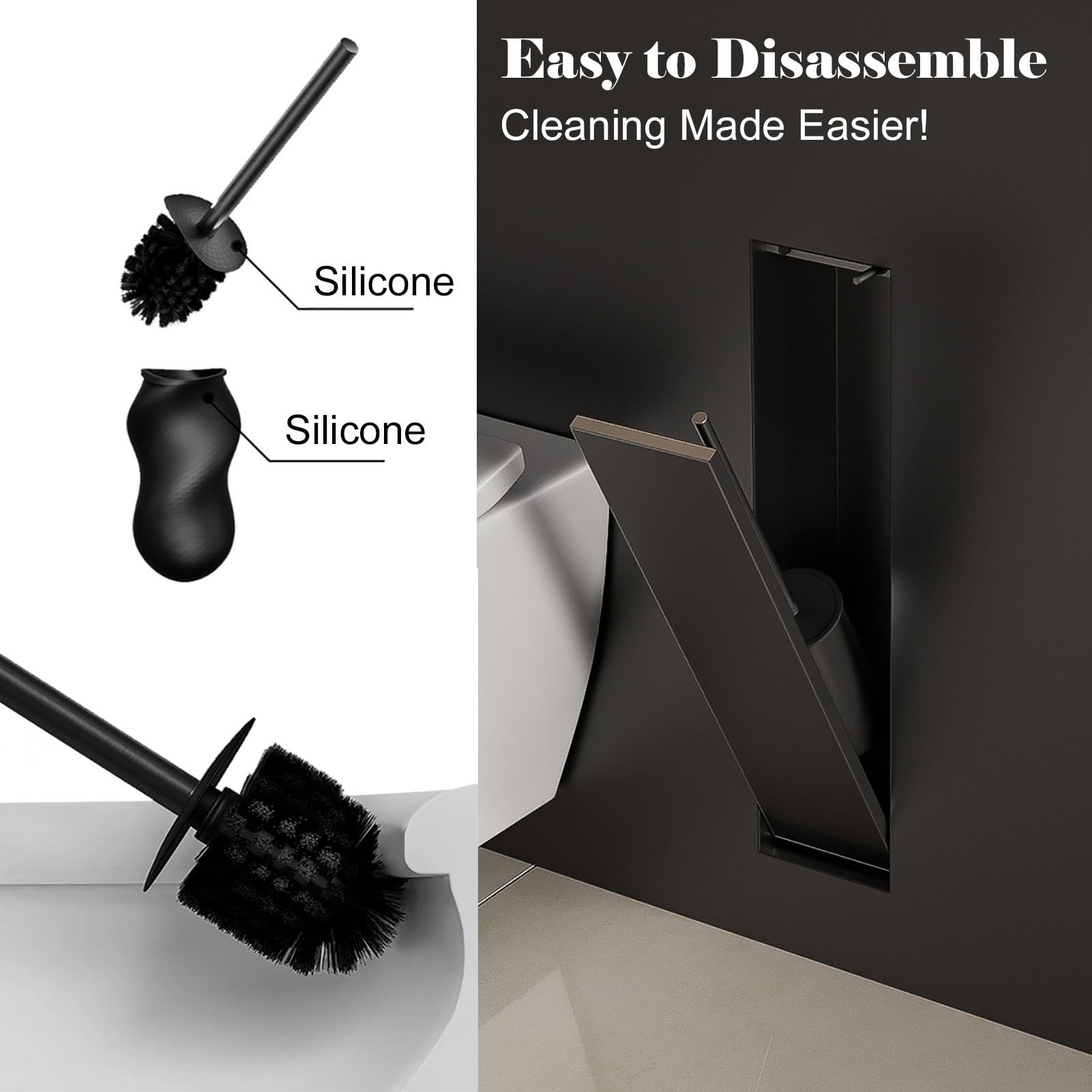 Nicho de Ducha Empotrable Soporte Empotrado para Escobilla De Baño, Listo para Alicatar. Nicho Invisible para Inodoro con Escobilla Y Recipiente. Armario para Guardar Las Escobillas De Baño
