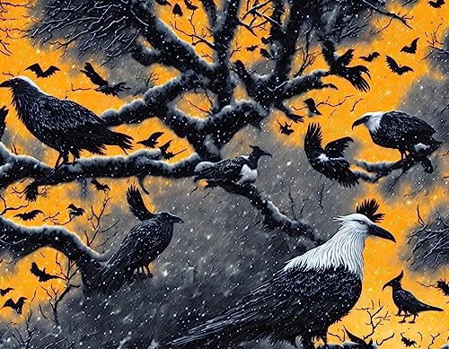 Affiches sur toile corbeaux blancs décoration murale gothique Halloween
