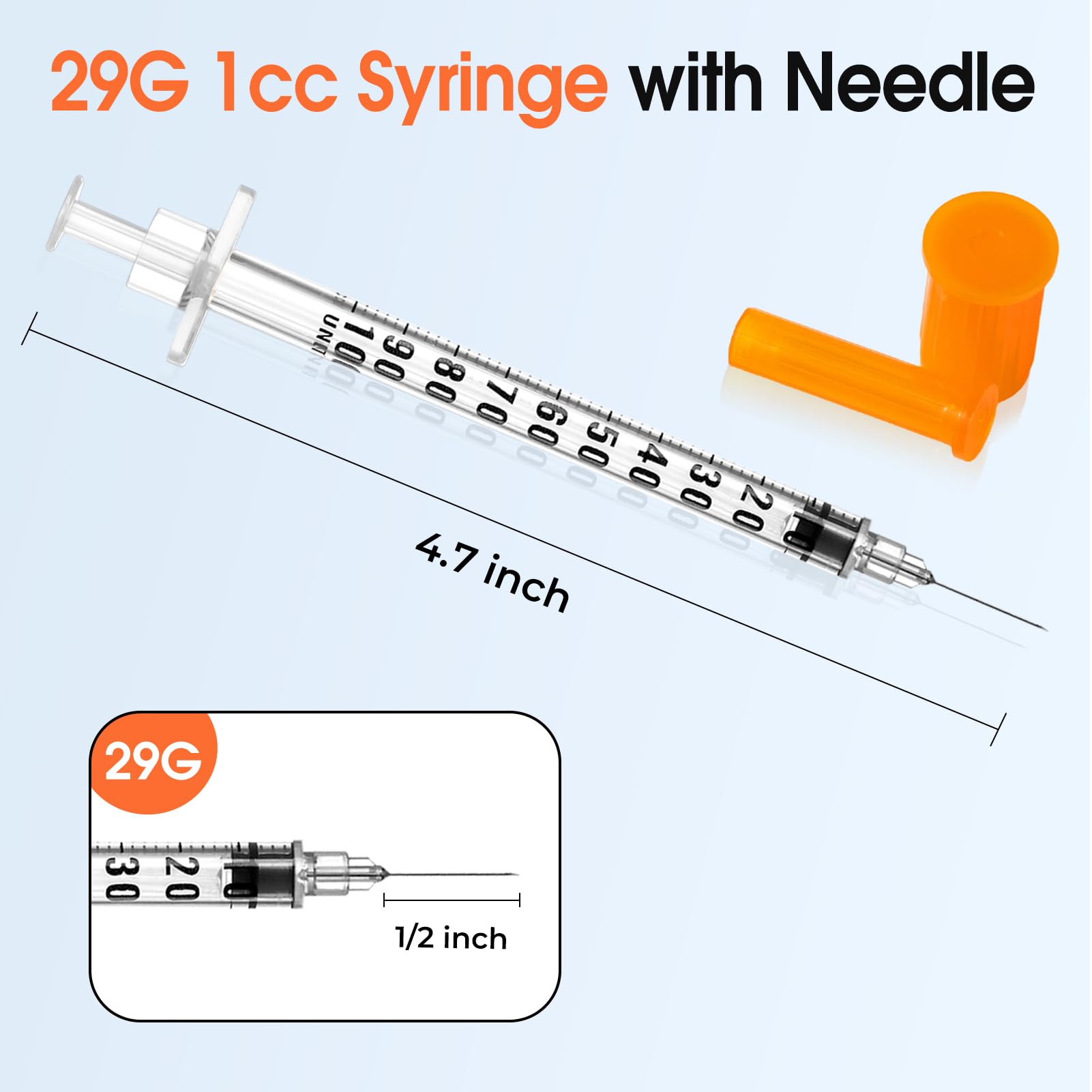 1ml 29G 1/2 Inch Syringe, Lab Syringes Individually Wrapped, Pack of 100 — Amazon image 2