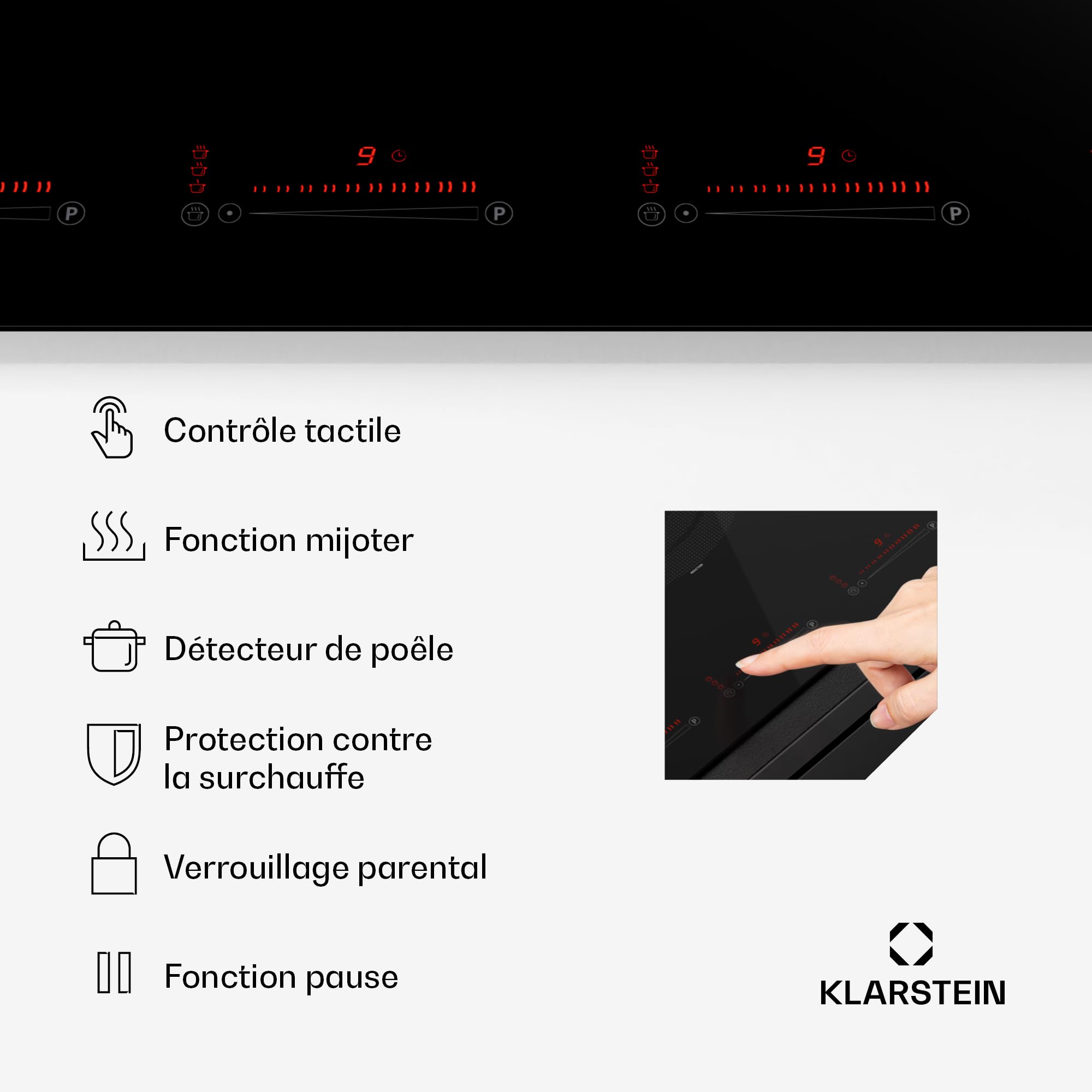 Klarstein Plaque Induction en Céramique de 9600W, Plaque de Cuisson Electrique à Induction, 5 Feux, Tables de Cuisson, Plaques chauffantes Flex Zone, Rechaud Electrique Cuisine
