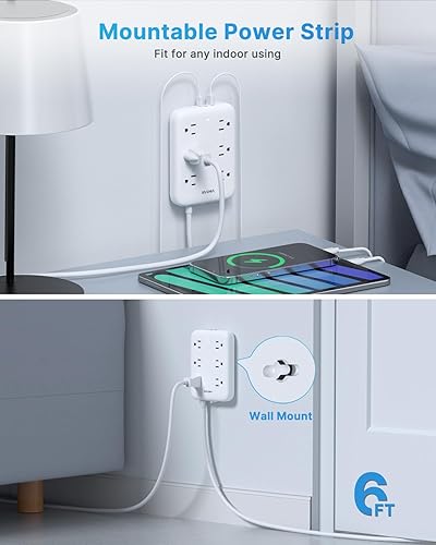 Miniatura 7 de VINTAR - Regleta de alimentación GFCI de 2 clavijas, adaptador de enchufe GFCI de 2 clavijas a 3 clavijas, cable de extensión de 6 pies con 6