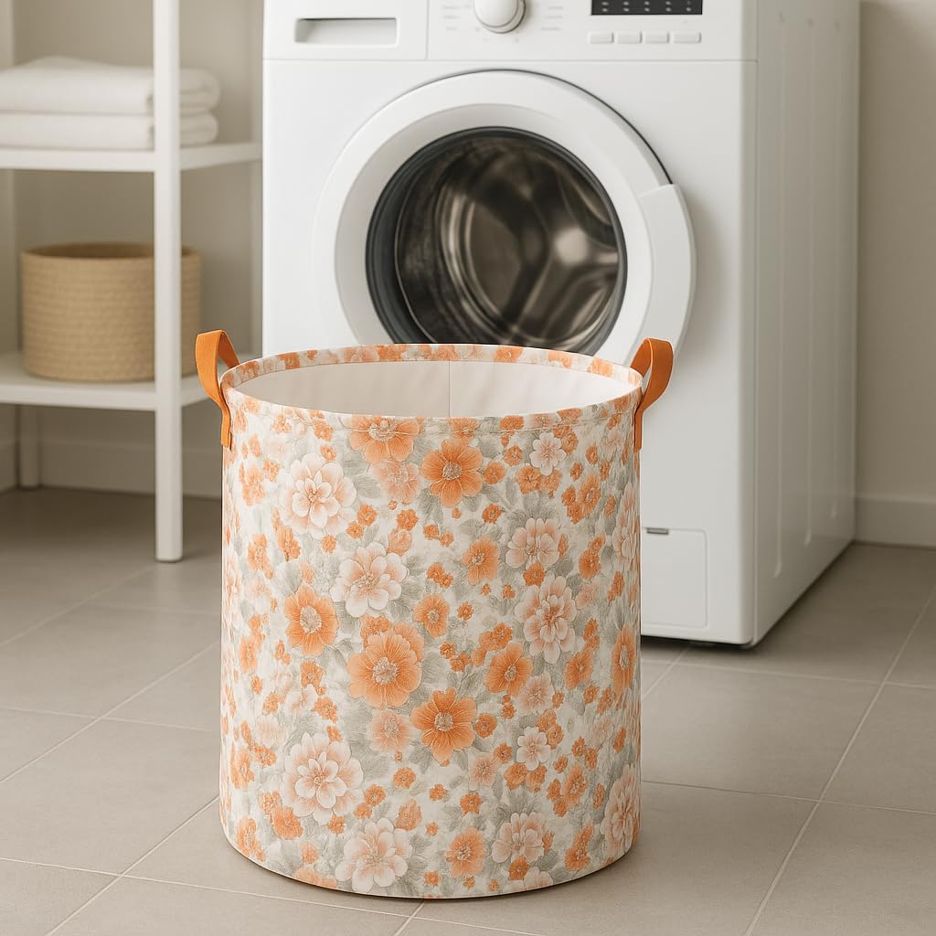 RENVA Foldable Waterproof 45 Liter Capacity Laundry Basket for Clothes with Lid,Laundry Bag for Clothes,Basket for Clothes Storage (Orange Laundry Bag, 45L)