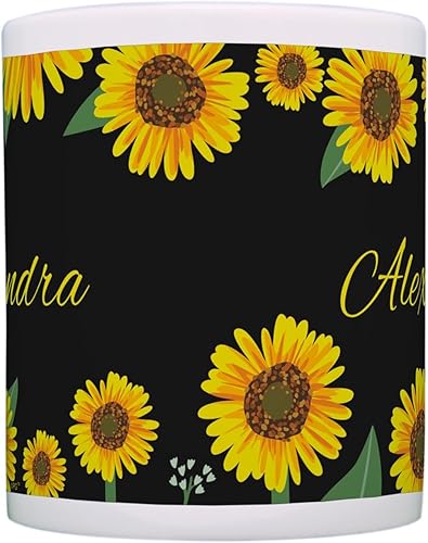 Miniatura 5 de Personalized Gifts Taza floral amarilla su texto personalizado taza de café taza de café de cerámica taza de té de cerámica 11oz Girasol de 11 oz