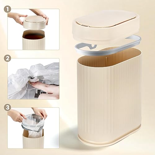 Miniatura 5 de ELPHECO Cubo de basura inteligente de plástico de 2 galones con sensor de movimiento, impermeable, cubo de basura estrecho con tapa automática