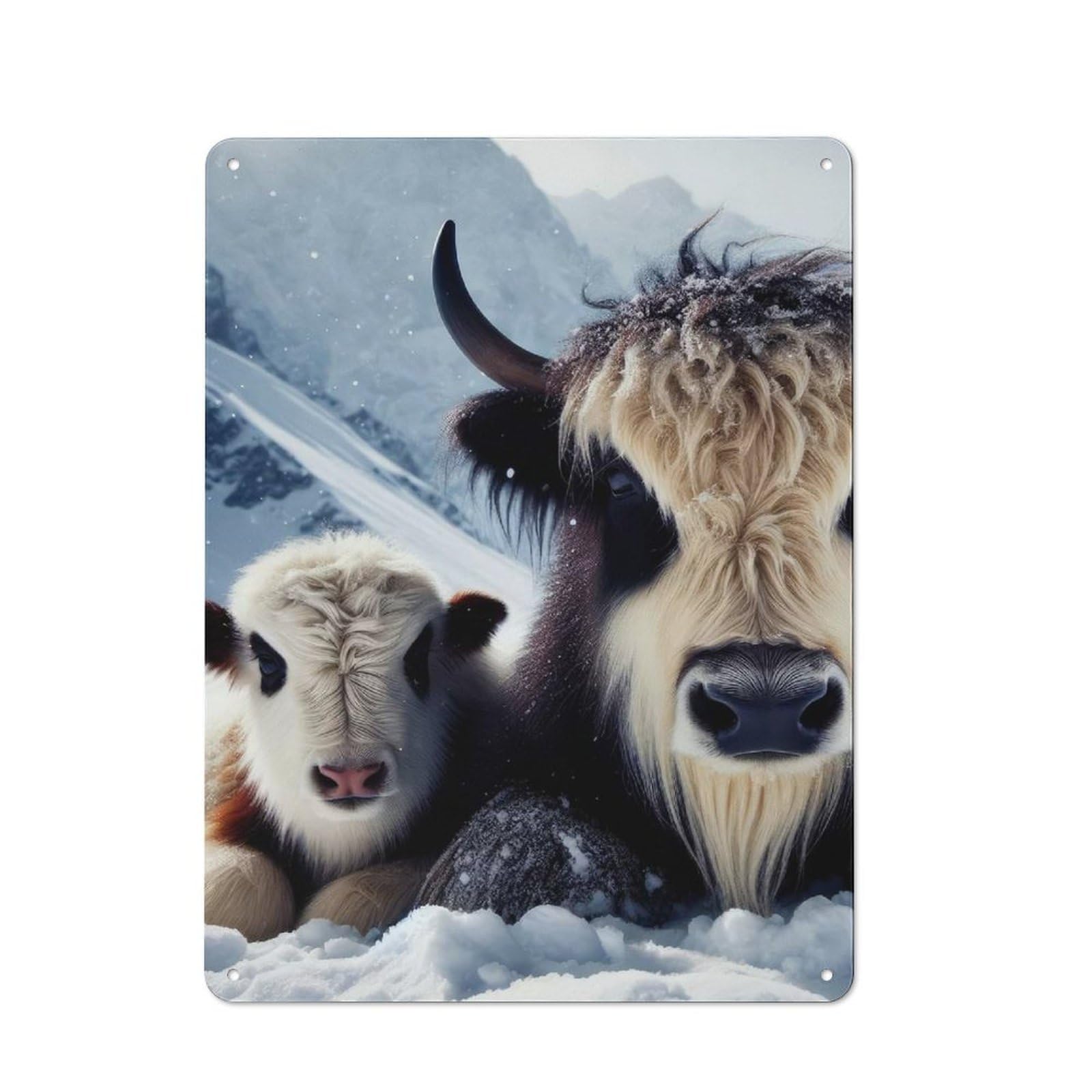 Junmoney Yak And Calf In Snowy Mountains Metal Wall Plaque For Bar Wall, Pub Room And Party Space, Gift For Friends, Dad Or Home Bar Owners, 40X30cm