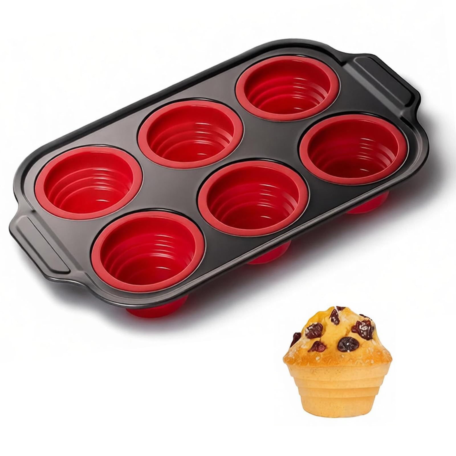 YiYeraio Foldable Silicone Muffin Trays, 6 Cups Cupcake Tray, Press to Release, Non-Stick Silicone Muffin Cup, Non-Stick Muffin Cupcake Tin, Baking Mould for Muffins or Cupcakes, Bakeware