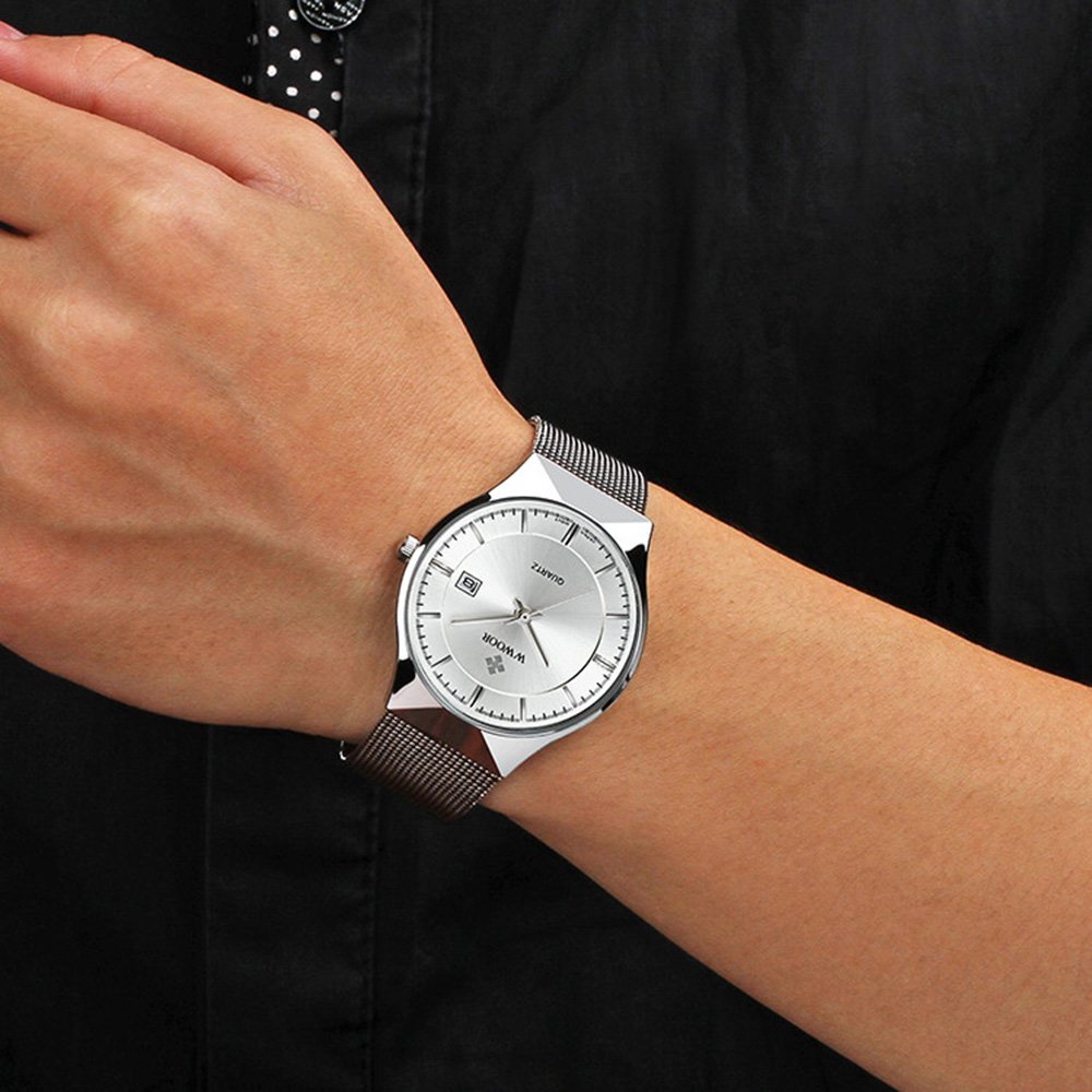 MASTOP Orologio da uomo ultra sottile in acciaio inossidabile con cinturino in maglia al quarzo orologio da polso alla moda con data impermeabile