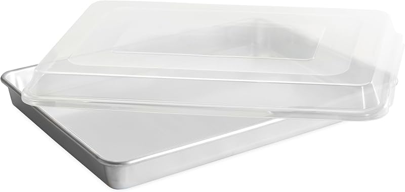 Nordic Ware Bandeja para hornear extra grande de lados altos, 21,1 x 15 x 2 pulgadas, bandeja para hornear grande XL Aluminio natural sin recubrimiento, borde de acero reforzado que evita la deformación, lote grande con tapa
