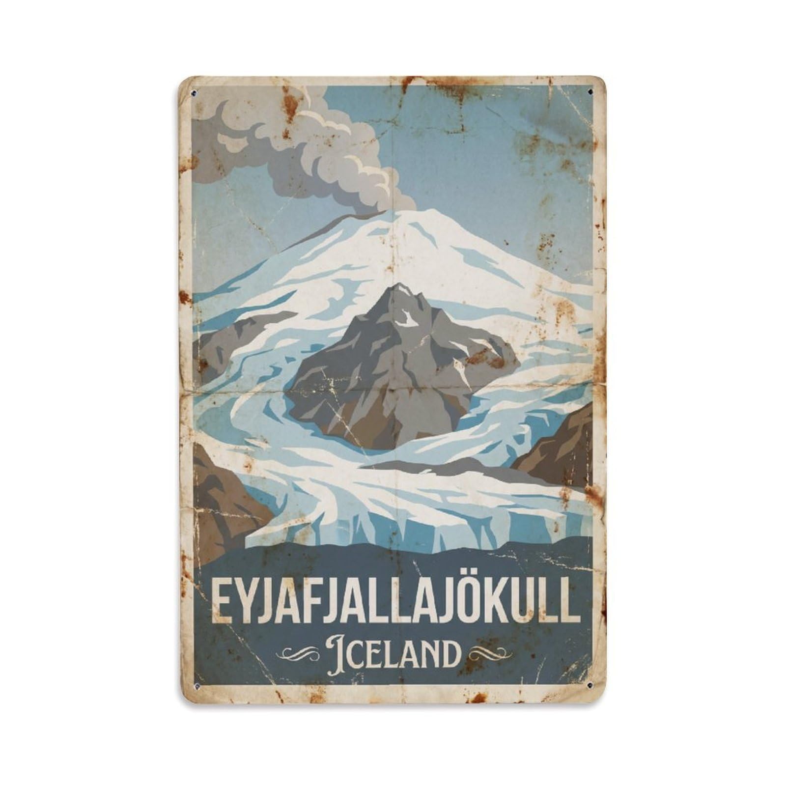 Este 8X12inch Style Vintage Travel Eyjafjallajokull Iceland Volcano Metal Tin Sign