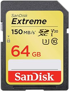 SanDisk 64GB Extreme SDXC UHS-I Card – C10, U3, V30, 4K UHD, SD Card –..