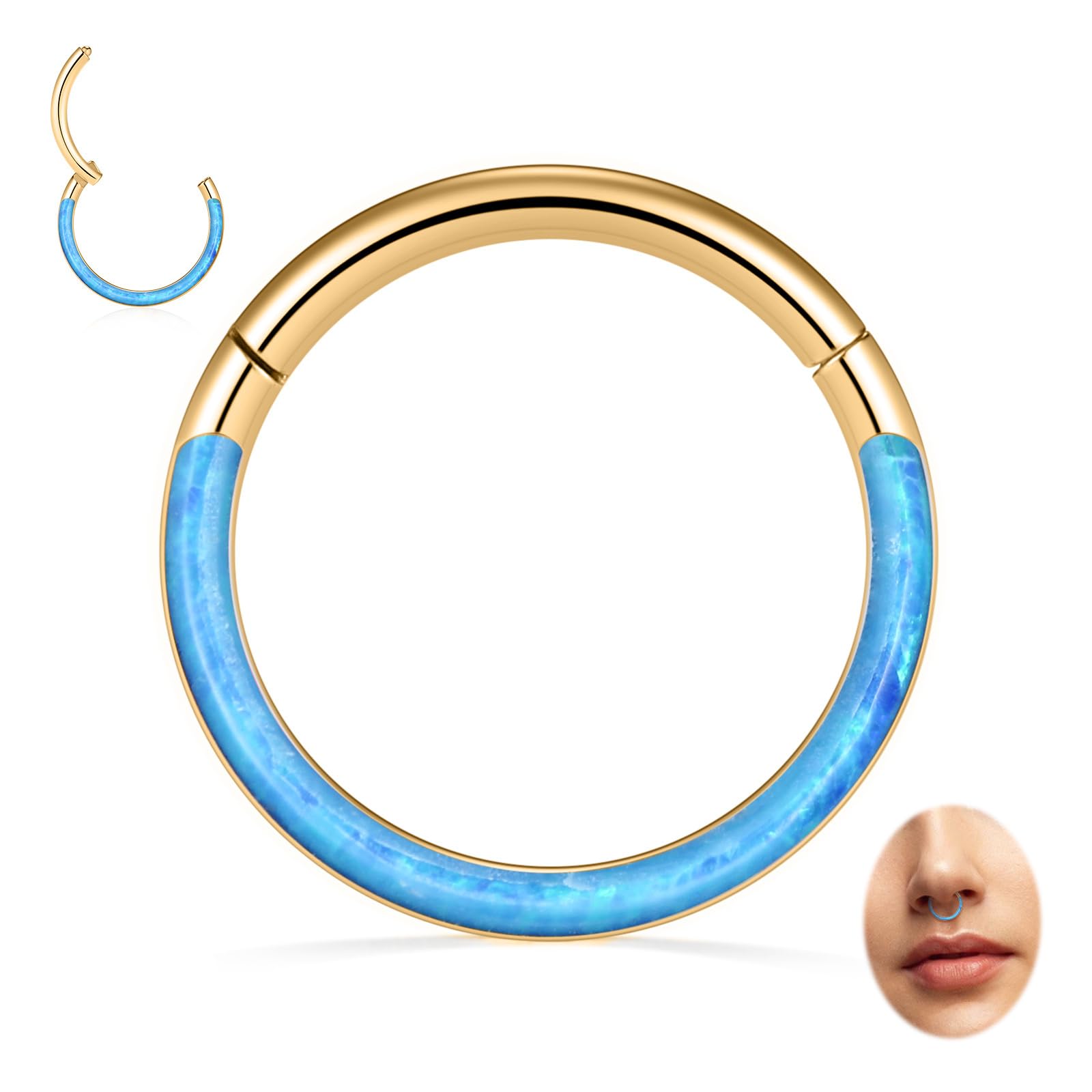 PEAKLINK 16G 18G 316L Stainless Steel CZ/OPAL Septum Piercing Septum Clicker Ring Hinged Nose Ring Daith Earrings Conch Piercing Jewelry Helix