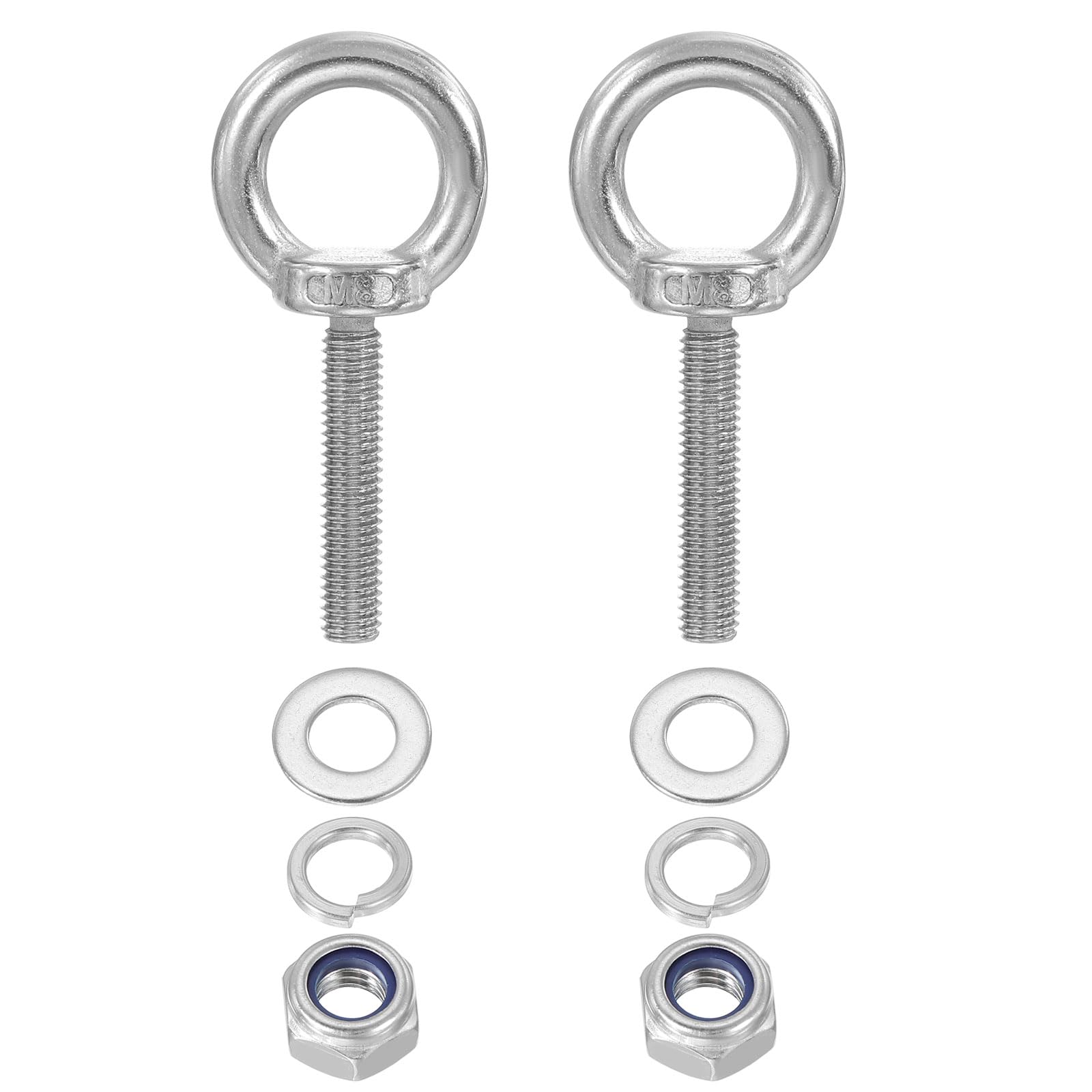 PATIKIL M8 x 40mm Eye Bolt with Nut, 2 Pack 304 Stainless Steel Lifting Shoulder Eyebolt Lift Thread Screws for Hanging Silver