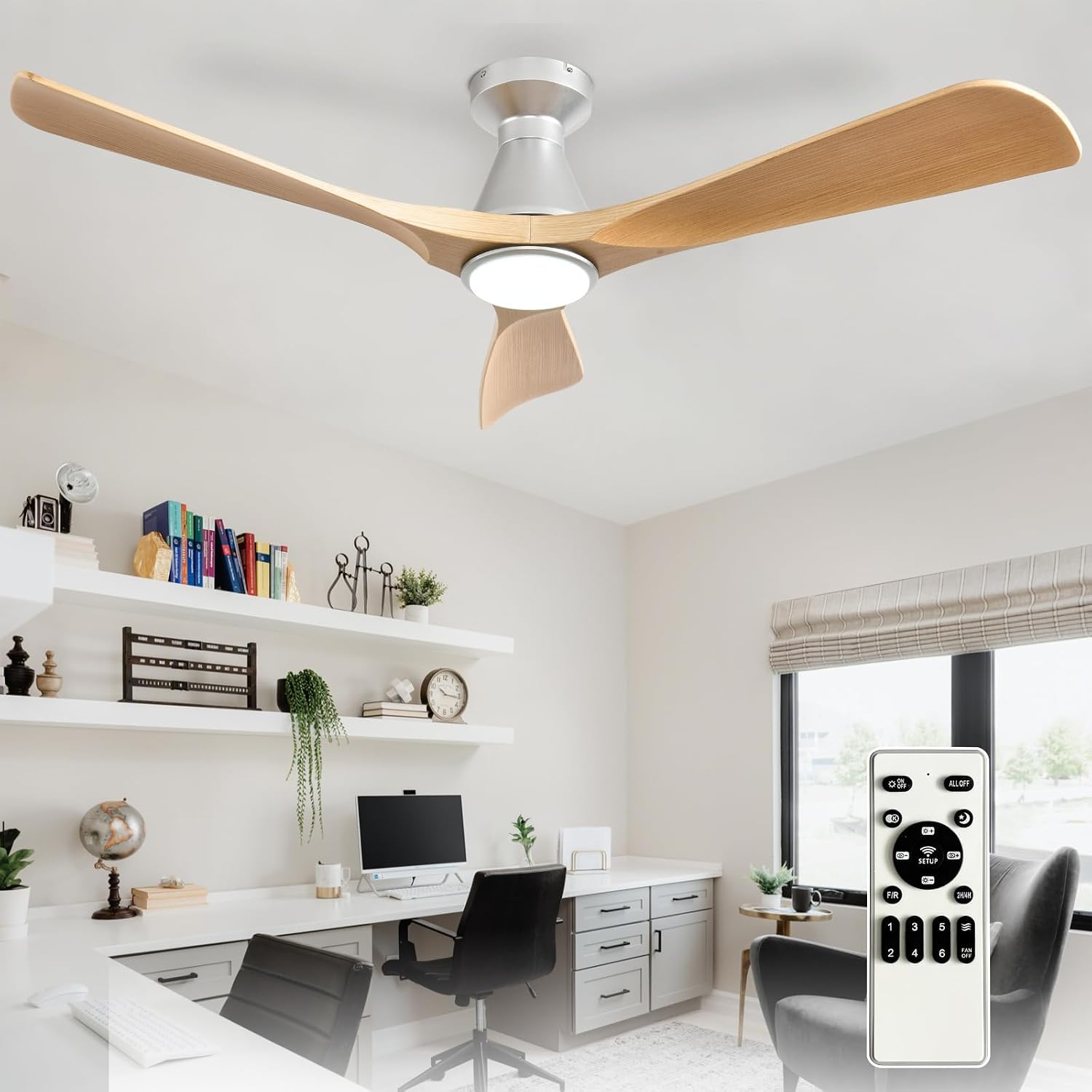 Depuley 52-Inch Ceiling Fans with Lights: Grainy 3 Blade Flush Mount Low Profile Ceiling Fan for Bedroom - Dimmable Outdoor Quiet DC Motor Fan with Remote Control Timer