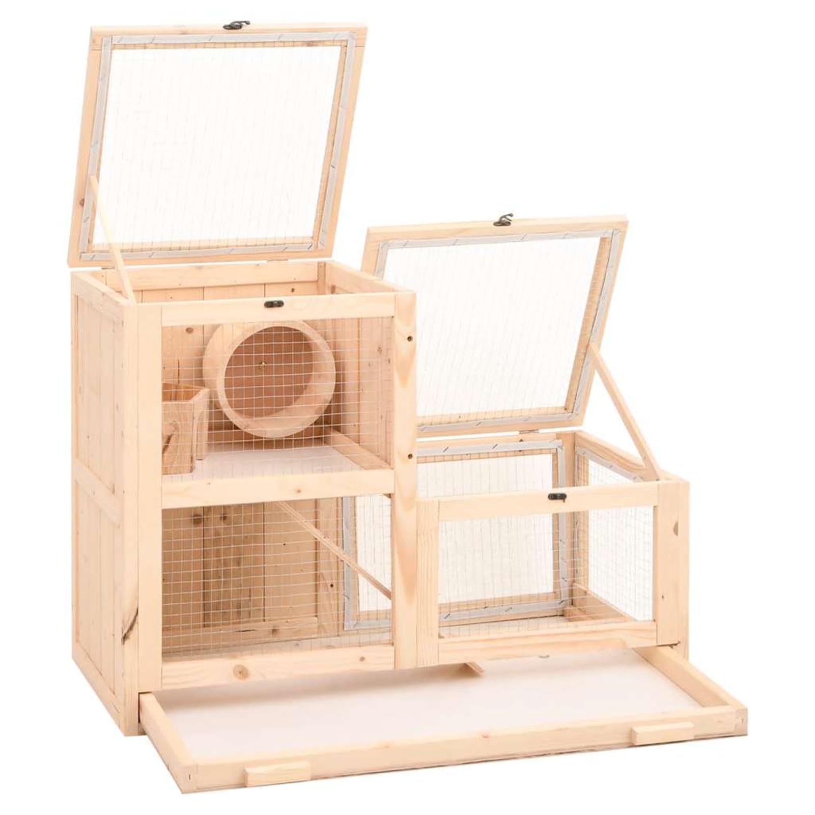 Homgoday Jaula de Madera para Hamster con Rueda de Correr y 2 Niveles - Casa de Juego y Descanso para Mascotas Pequeñas