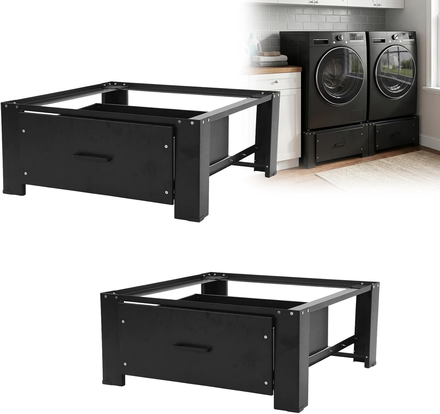 2 Pack Stacked Washer & Dryer Units with Drawer 29inch Washer Dryer Stand 14.3in Height 700LBS Capacity for Washing Machine Steel Construction (W)