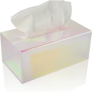 Soporte de Caja de Pañuelos de Acrílico, Dispensador Rectangular para Tejidos Faciales, Servilletas, Baño, Escritorios, Encimeras, Tocador, Dormitorio (Rectángulo, Iridiscente)