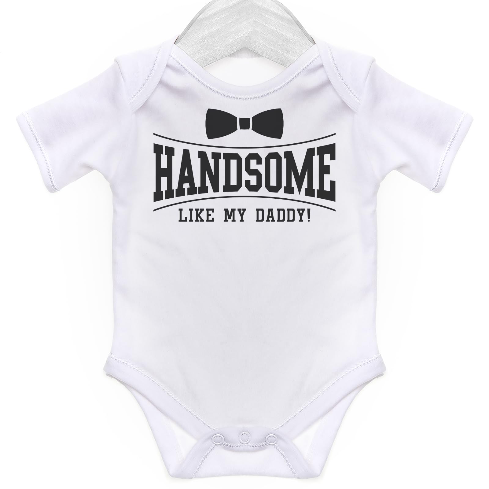 ART HUSTLE Handsome Like My Daddy Bow Tie Design Short Sleeve Bodysuit/Baby Grow for Baby Boy Or Girl