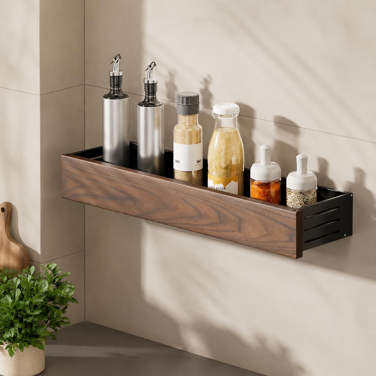 Gewürzregal Wandmontage, Dunkelbraun Küchenregal für Gewürze, Eleganter Gewürz Organizer aus Holzmaterial, Perfekt für Küchenorganisation, 42cm