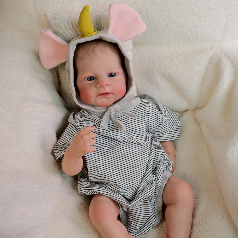 RXDOLL Reborn Dolls - Muñecas de bebé reborn realistas de 45 cm que se ven de tela suave y real, muñeca de silicona para bebés recién nacidos con cabello pintado