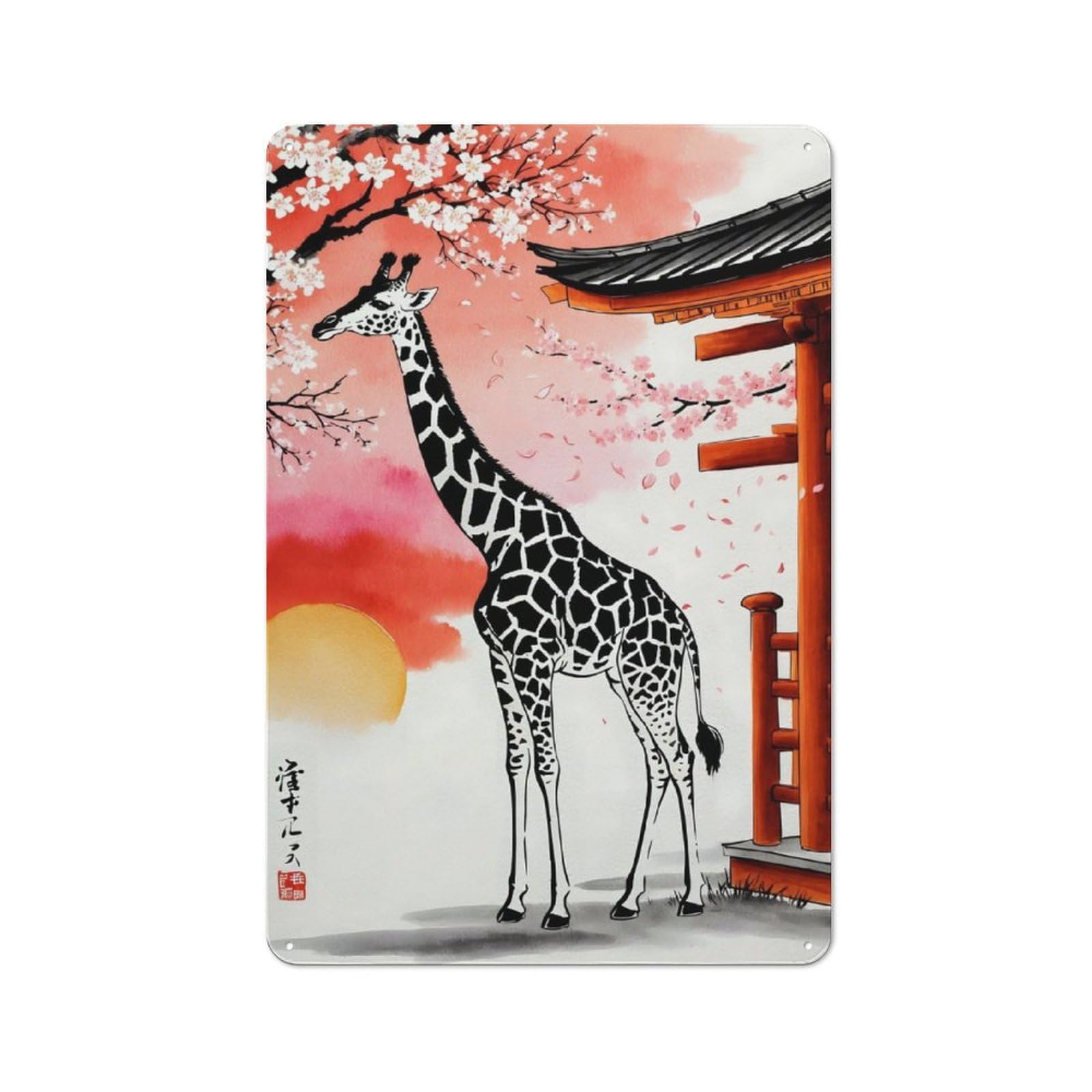 Junmoney Giraffe Japan Painting Tin Wall Plaque 30X20cm With For Dining Room Or Kitchen, For Vintage Wall Decor Fans, For Themed Room Decoration