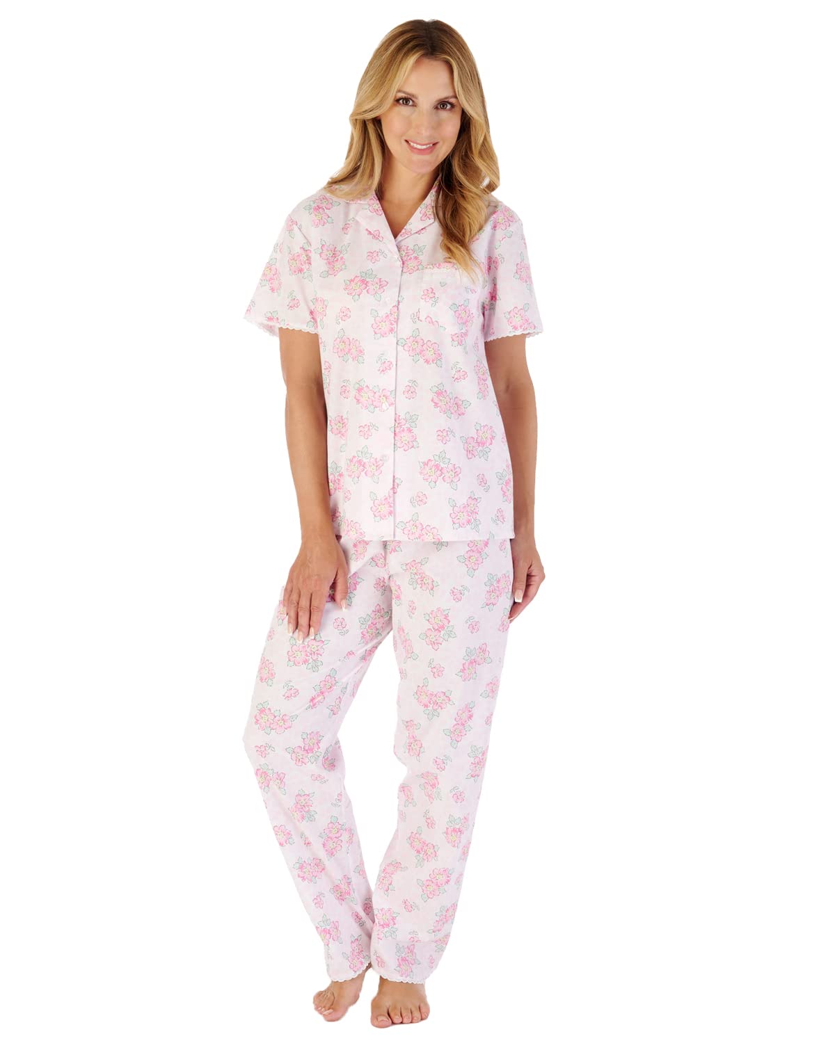 Slenderella Pyjama Set Short Sleeved Floral Pink 100% cotton PJ07203 New  20/22