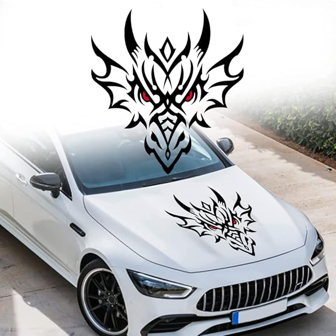 JSCARLIFE Dragon Head Car Hood Sticker, SelfAdhesive