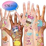 Konsait 176PCS Kids Temporary Tattoo, Fake Waterproof Tattoo Stickers For Children Girls Candy Lollipop Ice Cream Sweet Tattoos for Birthday Summer Beach Children's Day Gift Party Favors Supplies