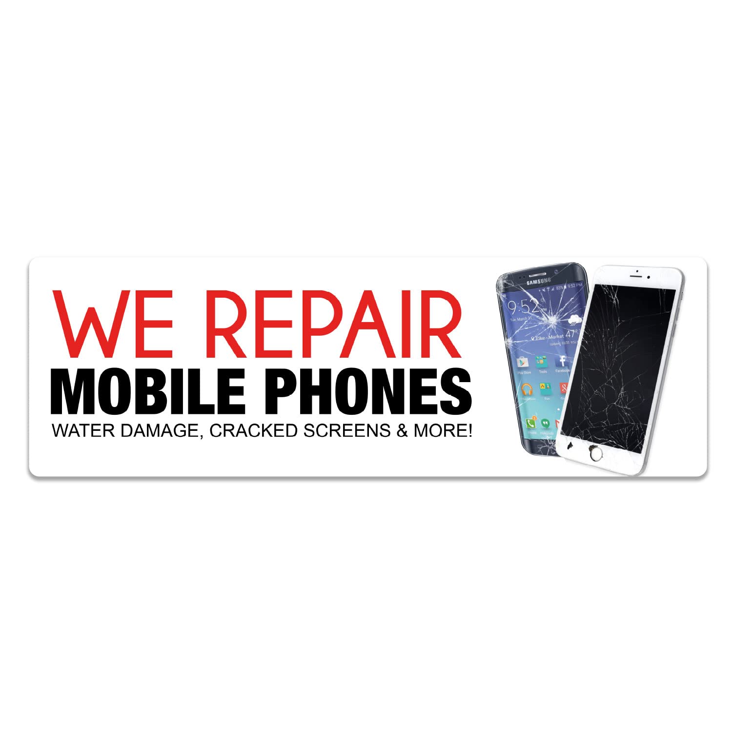 We Repair Fix Mobile Phones Shop Sticker Window Decal Sign Advert (Large - 60cm x 20cm)