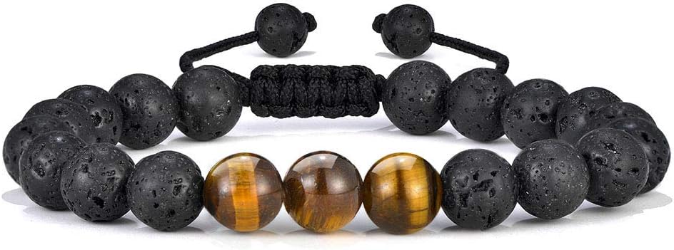 M MOOHAMTiger Eye Mens Bracelet - 8mm Lava Rock Stone Anxiety and Stress Relief Adjustable Aromatherapy Essential Oil Diffuser Gifts for Men
