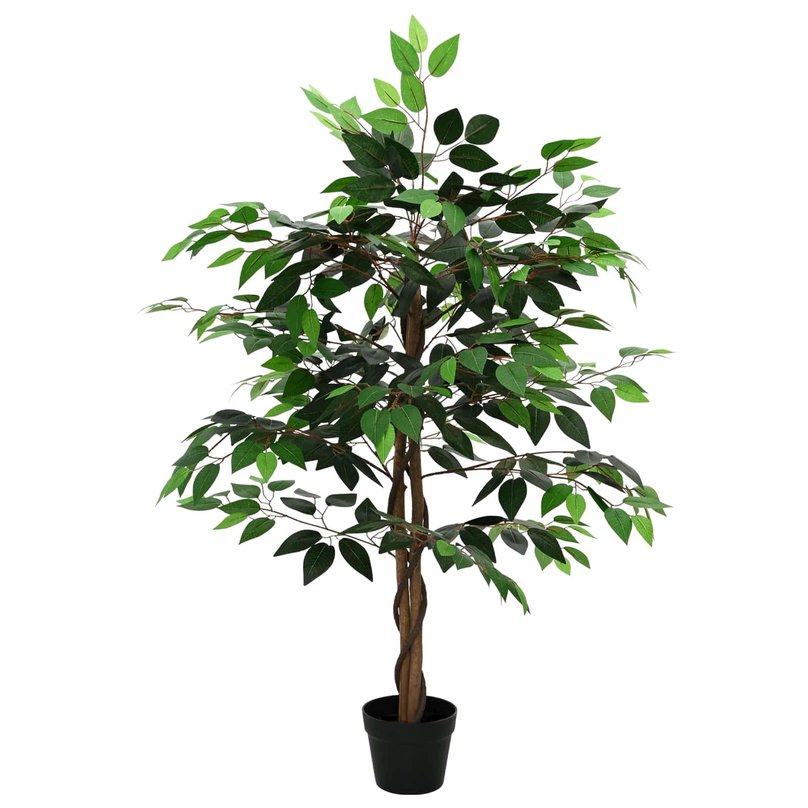 Sztuczna roślina ficus, 90 x 16 x 110 cm, sztuczna roślina z materiału i drewna, do salonu, biura i sypialni, łatwa w pielęgnacji, zielona dekoracja