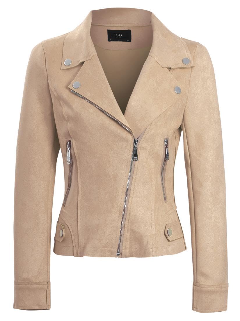 Ss7 Women's Beige Faux Suede Biker Jacket